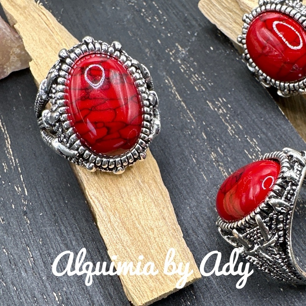Alquimia Red and Silver Bohemian Rings turquoise